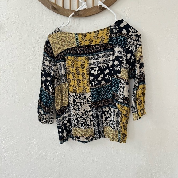 J Jill Patchwork 3/4 Sleeve Floral Rayon J Jill Top Boho Scoop Popover Blouse MP - Picture 9 of 10